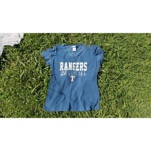 Texas‎ Rangers T-shirt Womens XL Blue V-neck Baseball Vintage Bedazzled short
